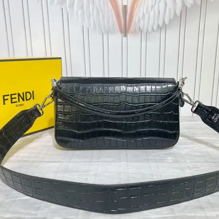 Affordable Tiffany Fendi Bag Medium Crocodile Leather In Black Baguette 0702